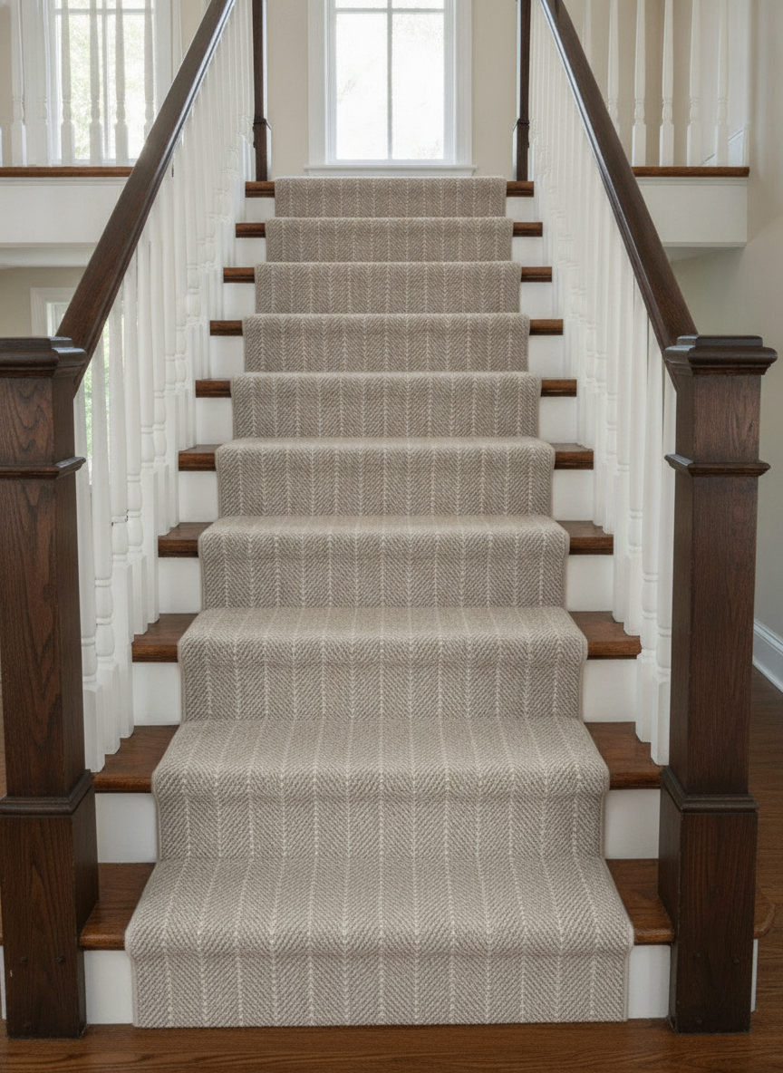 Herringbone Stone Gray as a stair runner