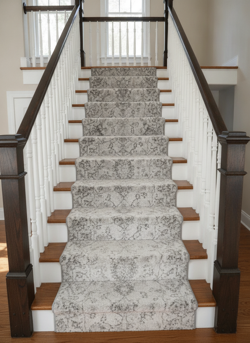 Vintage Floral - Silver Mist as a stair runner