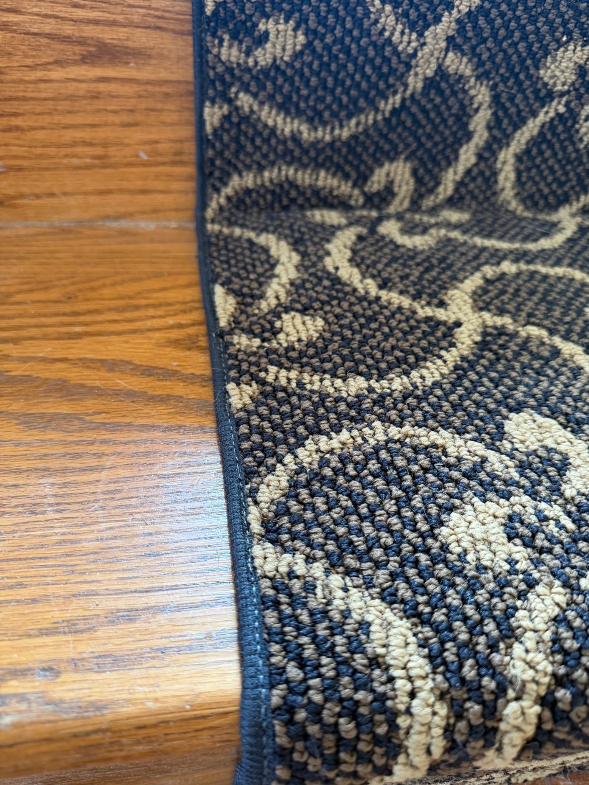 Navy Floral Pattern Stair Runner Repair — Detail