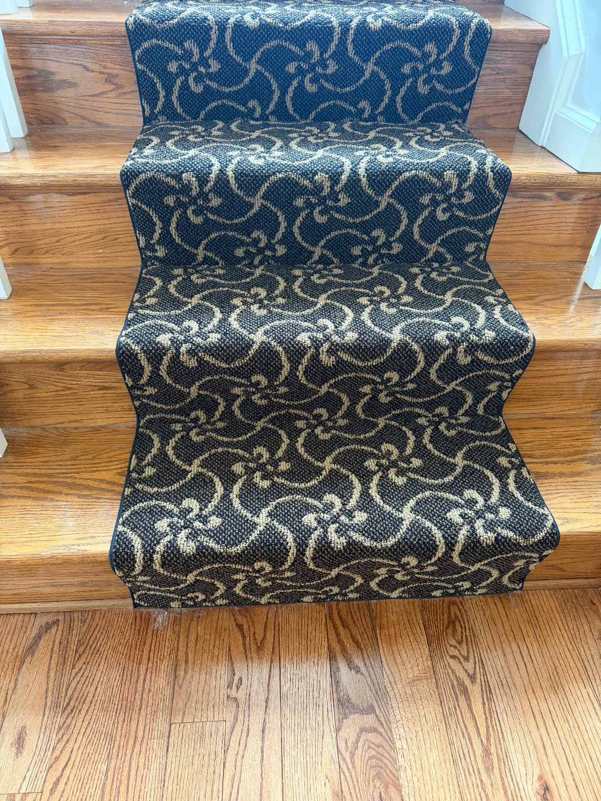 Navy Floral Pattern Stair Runner Repair