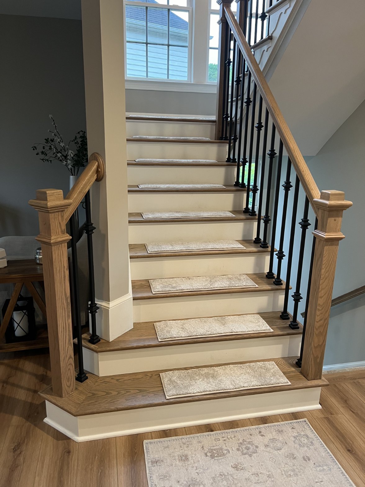 Neutral Textured Carpet Stair Treads and Landing Runner